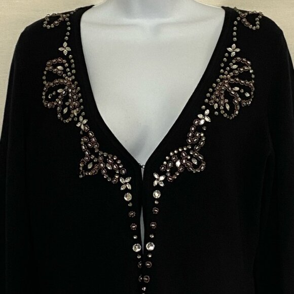 DD-70 BCBG MaxAzria NWT Black Beaded & Rhinestone Long Sleeve Cardigan Size M - Picture 5 of 15
